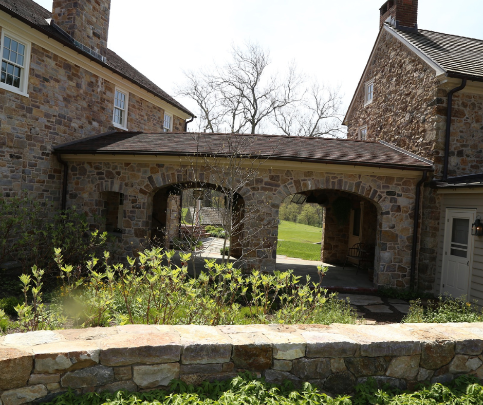 stone arches connecting two buildings