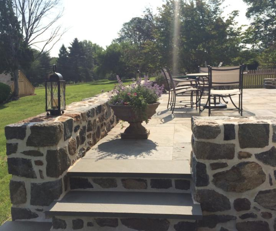 porch with stone retaining walls