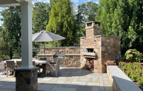 stone pizza oven on patio