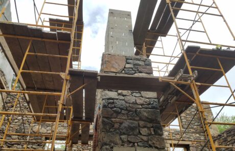 stone chimney under construction