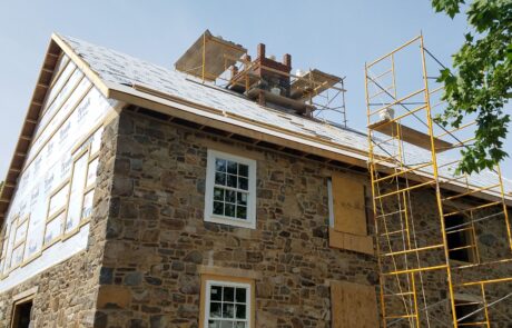 roof construction on stone building